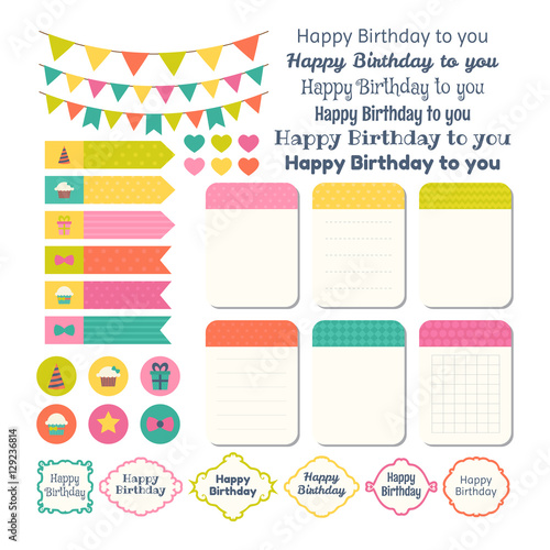 Set of Birthday party design elements. Template for notebooks. M