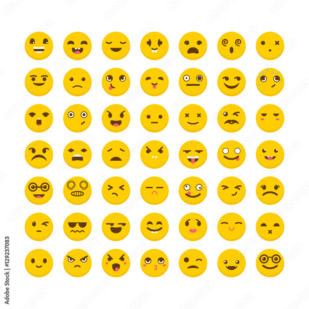 Set of emoticons. Avatars. Funny cartoon faces. Cute emoji icons Set of emoticons. Avatars. Funny cartoon faces. Cute emoji icons