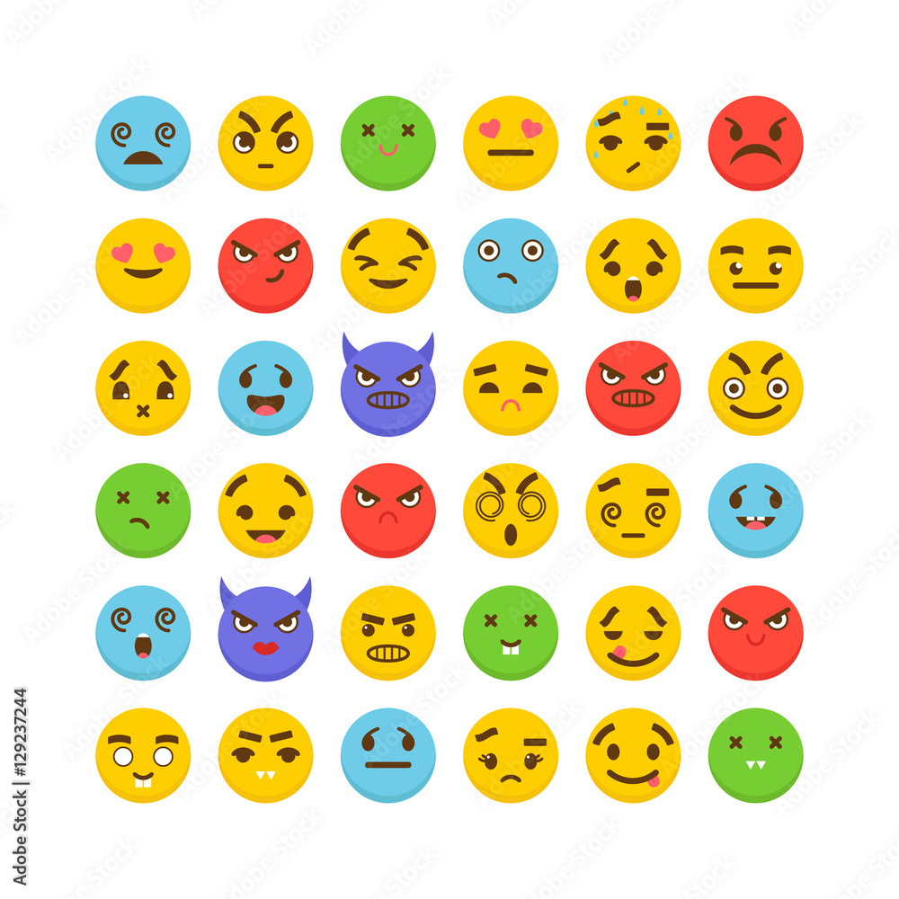 Fototapeta premium Set of emoticons. Cute emoji icons. Flat design. Kawaii