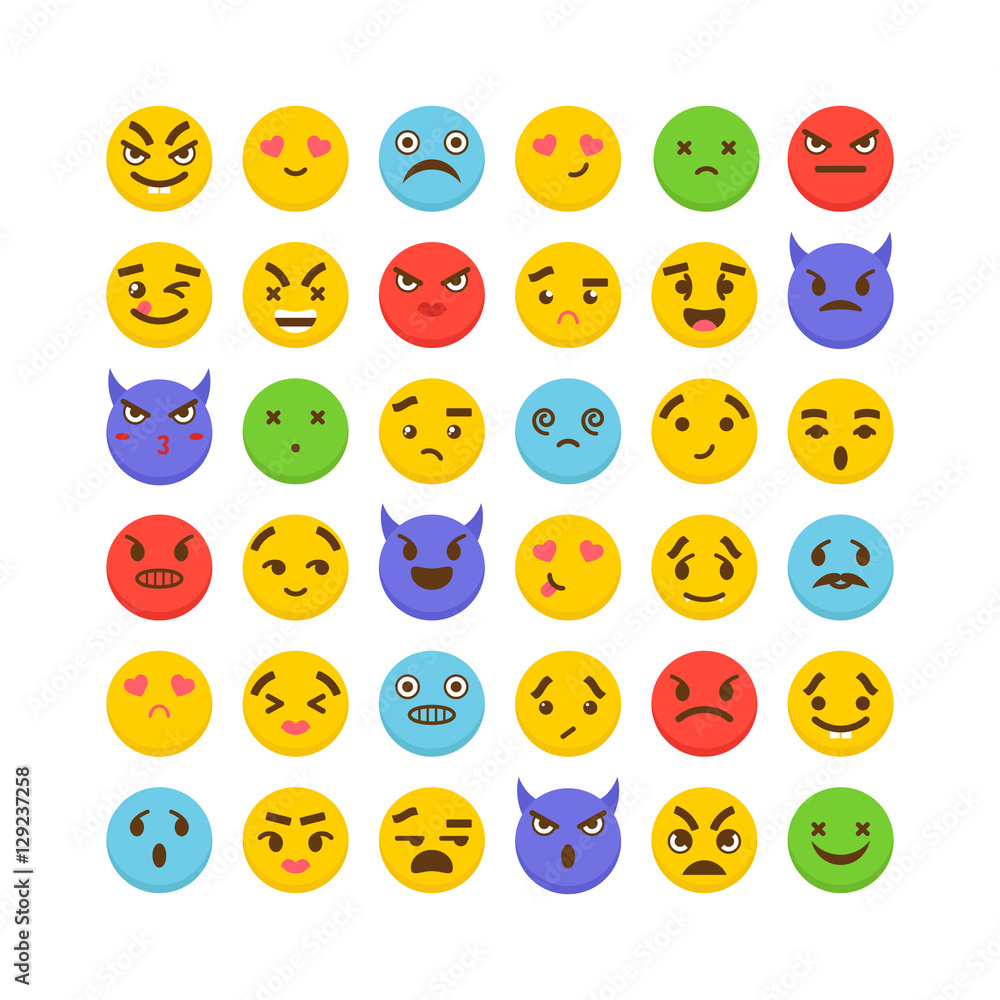 Set of emoticons. Cute emoji icons. Kawaii. Flat design Set of emoticons. Cute emoji icons. Kawaii. Flat design