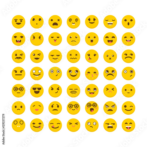 Set of emoticons. Funny cartoon faces. Cute emoji icons. Avatars © Helen Sko
