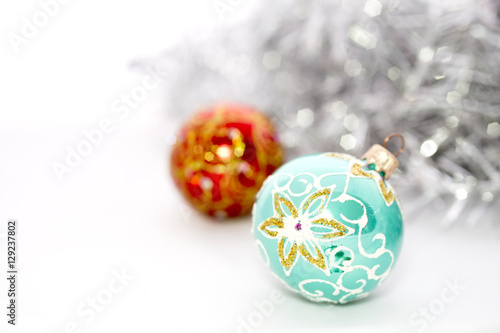 Closeup of blue Christmas balls