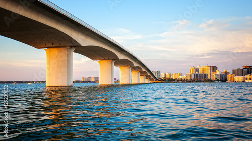 Sarasota, Florida Skyline and Bridge Across Bay