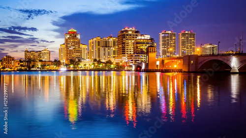 West Palm Beach, Florida Skyline and City Lights at Night photo