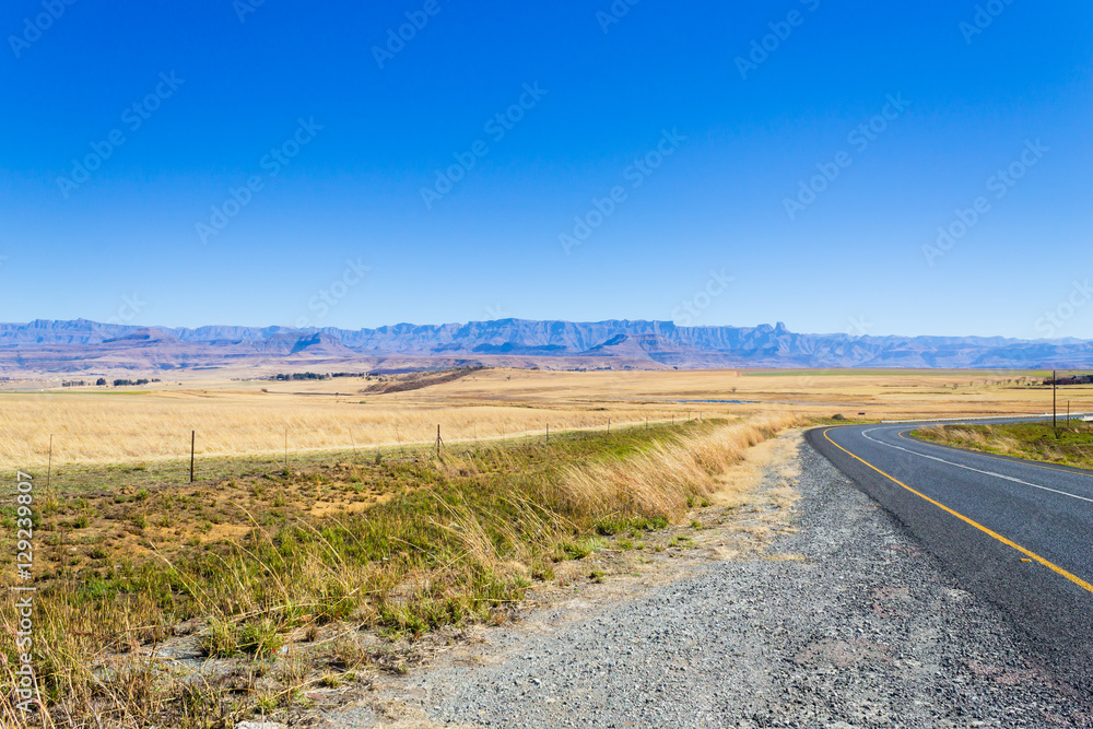 Perspective road view from South Africa, Dragon's mountains
