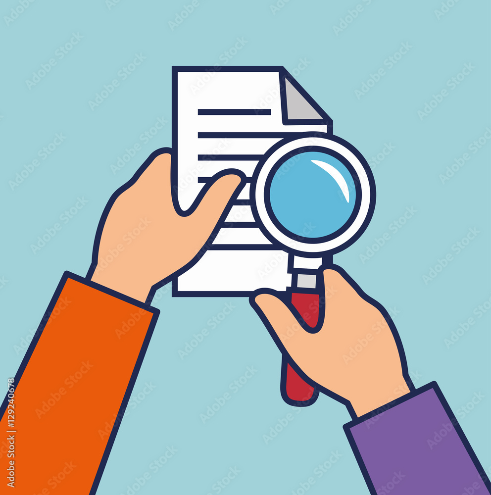 hand human with document and magnifying glass vector illustration design hand human with document and magnifying glass vector illustration design