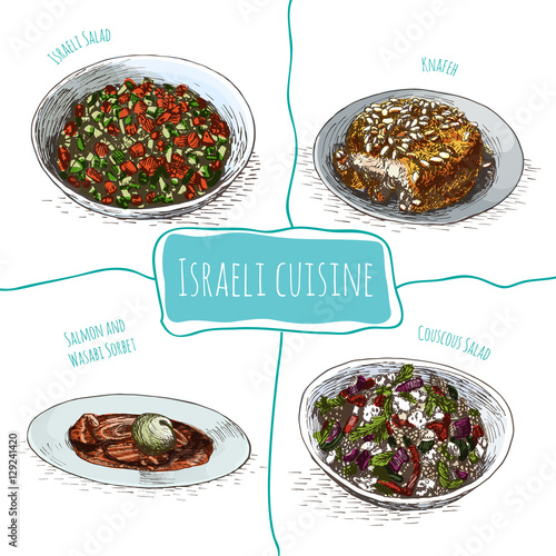 Menu of Israel colorful illustration.