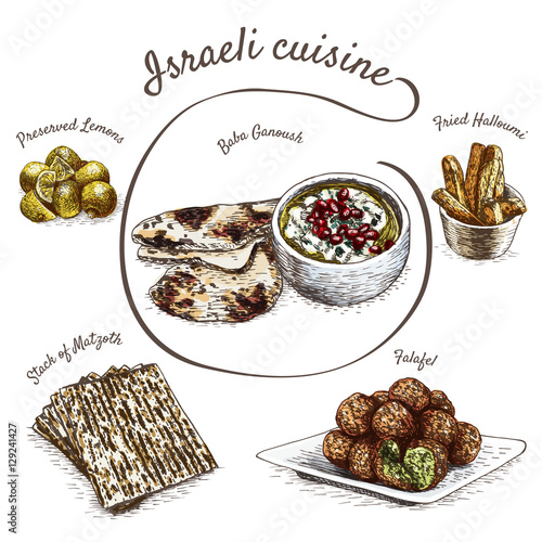 Menu of Israel colorful illustration.