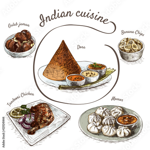 Menu of Indian colorful illustration.