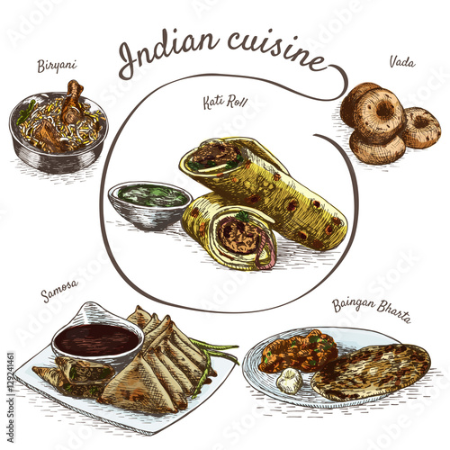 Menu of Indian colorful illustration.