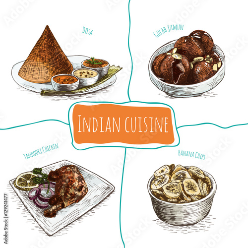 Menu of Indian colorful illustration.