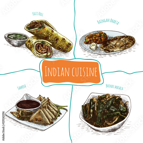 Menu of Indian colorful illustration.