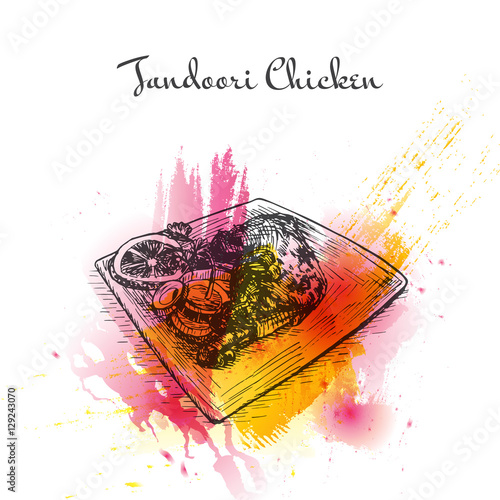 Tandoori Chicken watercolor effect illustration.