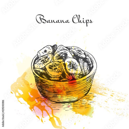 Banana Chips watercolor effect illustration.