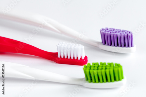 dental care toothbrush on white background top view