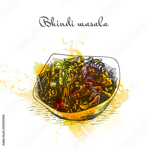 Bhindi masala watercolor effect illustration.