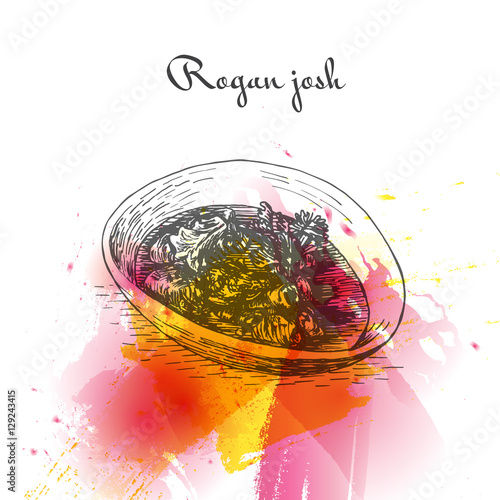 Rogan josh watercolor effect illustration.