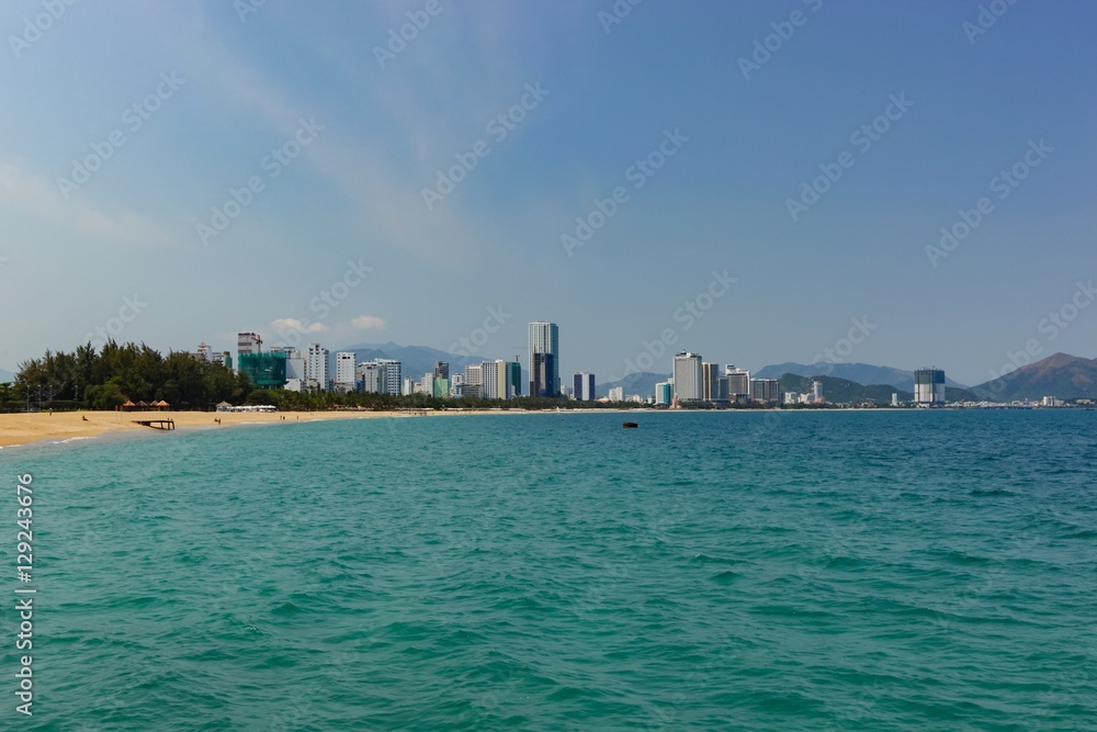 East coast city skyline of Nha Trang Vietnam.