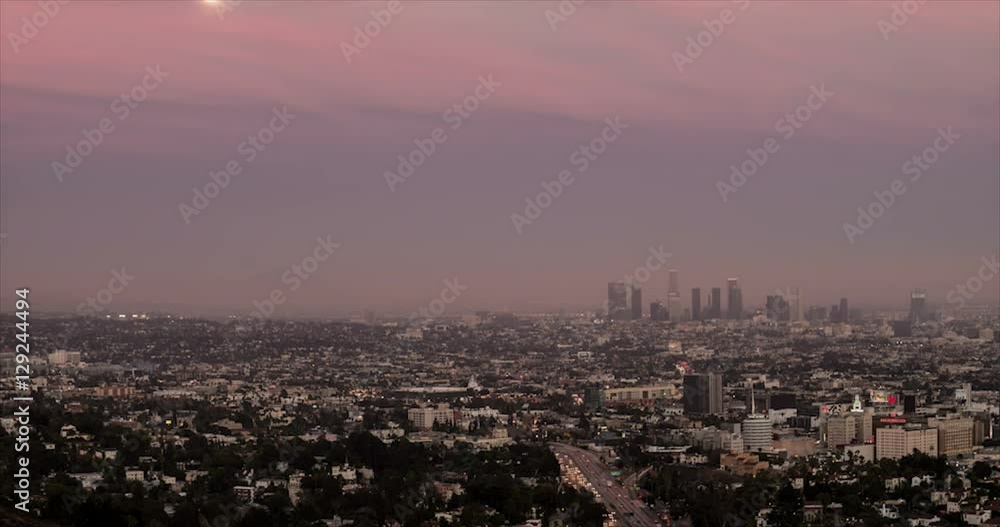 Bright city lights and traffic with view of The Los Angeles Skyline time lapse video Bright city lights and traffic with view of The Los Angeles Skyline time lapse video