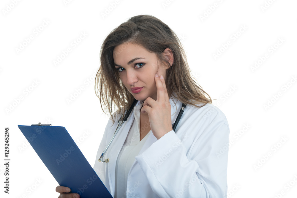 Portrait of young female doctor looking serious Portrait of young female doctor looking serious
