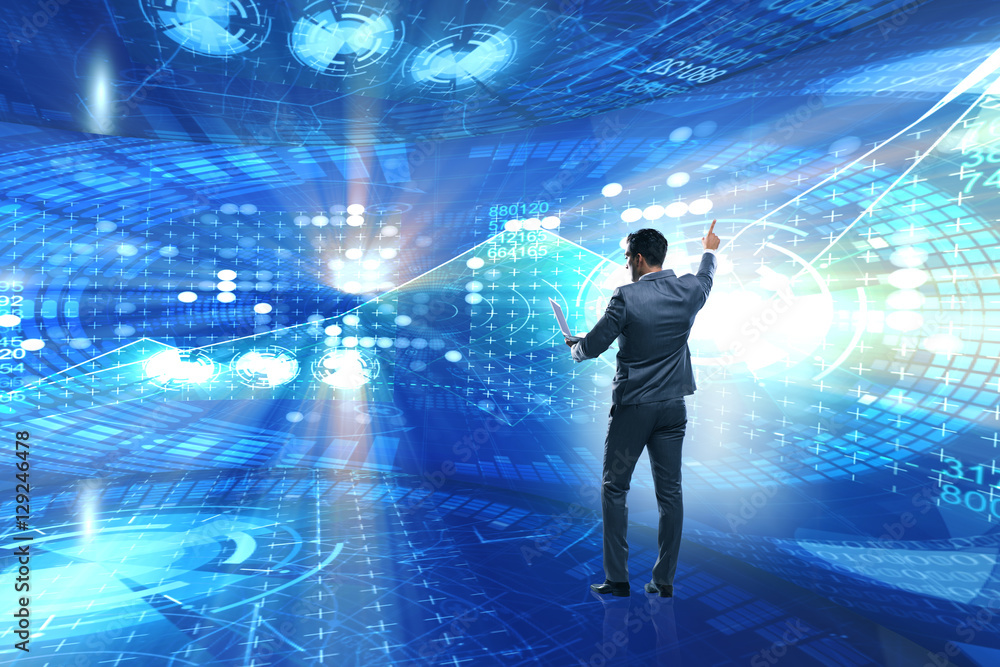 Young businessman in data mining concept Young businessman in data mining concept