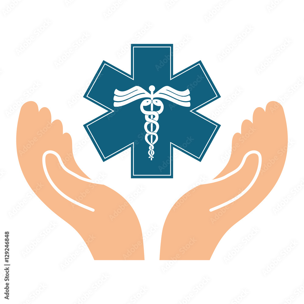 hand with caduceus medical symbol icon overe white background. colorful design. vector illustration hand with caduceus medical symbol icon overe white background. colorful design. vector illustration