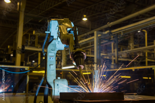 Robot is welding assembly automotive part