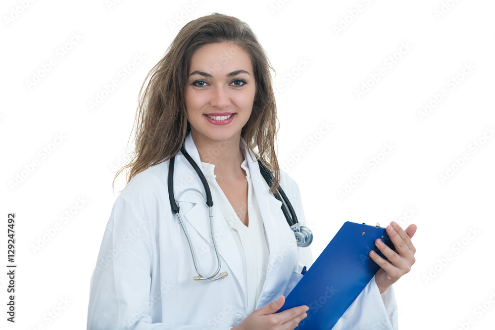 Portrait of young confident female doctor holding folder Portrait of young confident female doctor holding folder