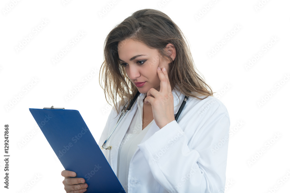 Portrait of young female doctor looking serious Portrait of young female doctor looking serious