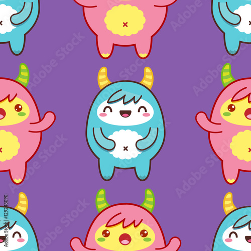 Seamless pattern with cute yeti. Vector illustration