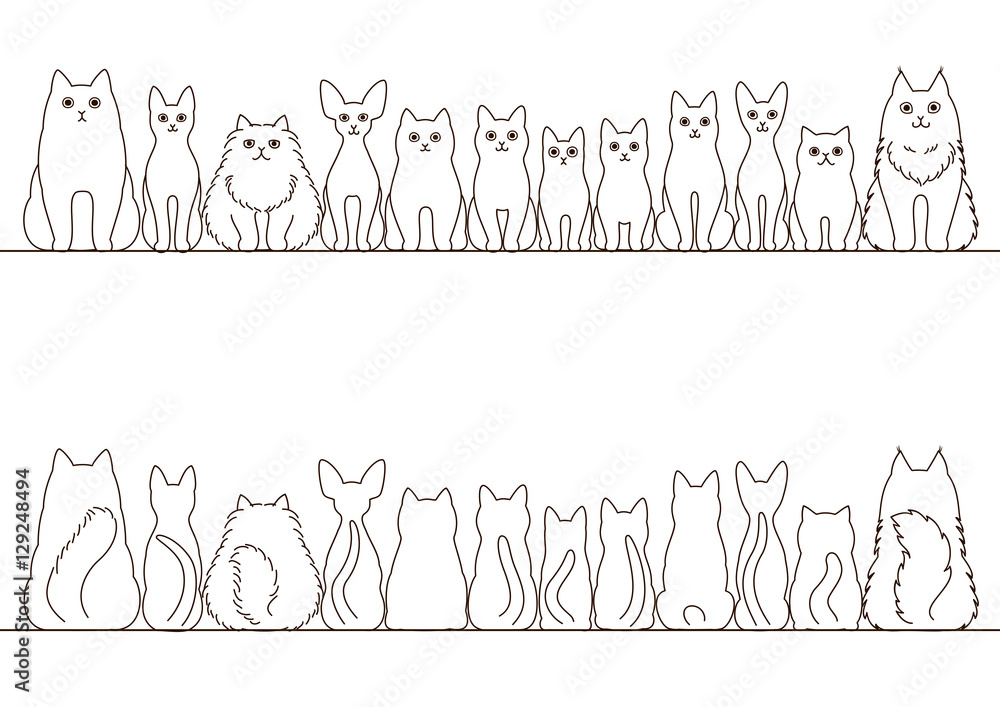 cats border set, front view and rear view, line art cats border set, front view and rear view, line art