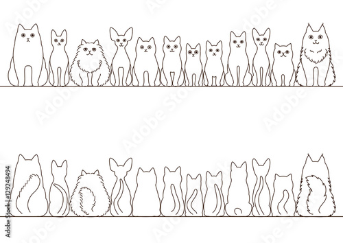 cats border set, front view and rear view, line art