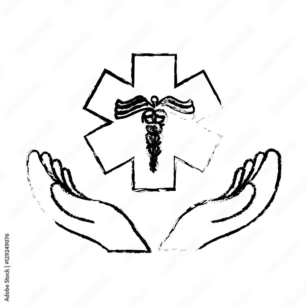 hands with caduceus medical symbol icon over white background. vector illustration hands with caduceus medical symbol icon over white background. vector illustration