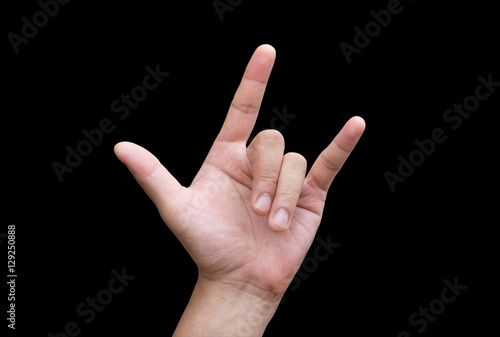 The men's hands. Make a hand symbol. I love you. On black background (with clipping path).
