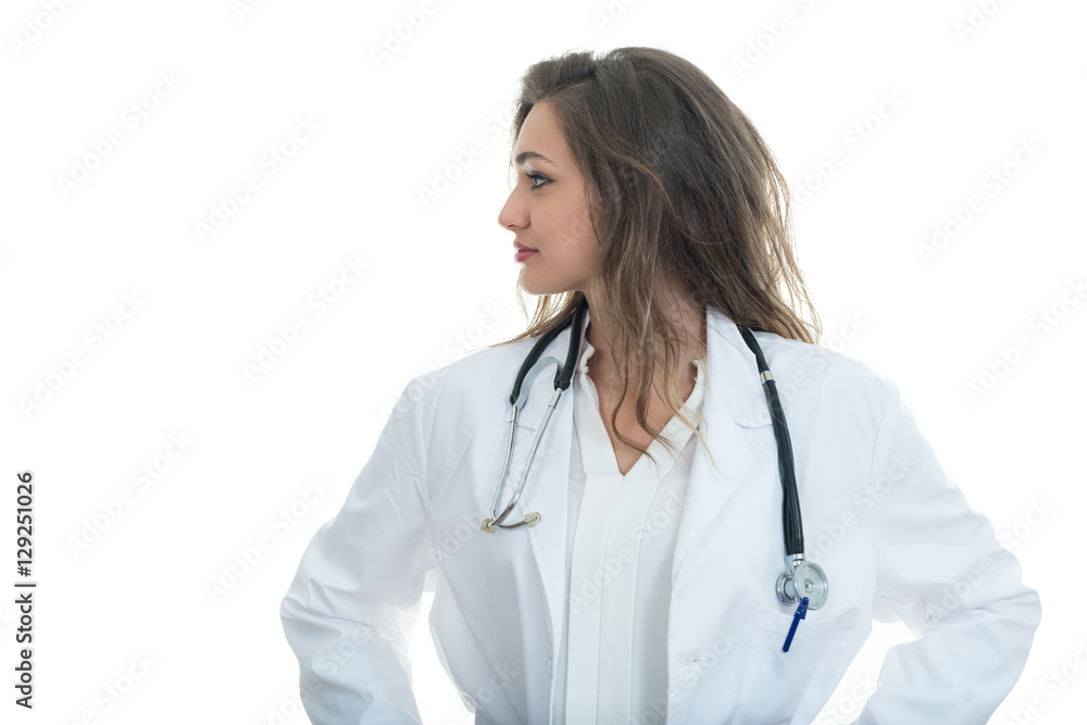 Portrait of young friendly beautiful female doctor Portrait of young friendly beautiful female doctor