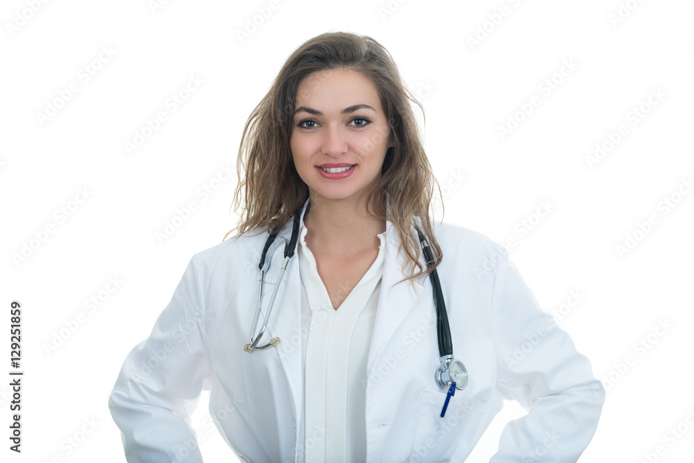 Portrait of young friendly beautiful female doctor Portrait of young friendly beautiful female doctor