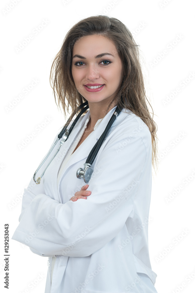 Portrait of young friendly beautiful female doctor Portrait of young friendly beautiful female doctor