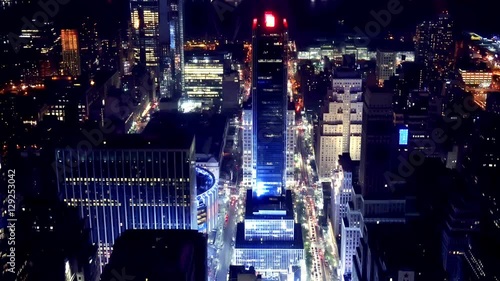 Aerial shot of Manhattan financial district at night