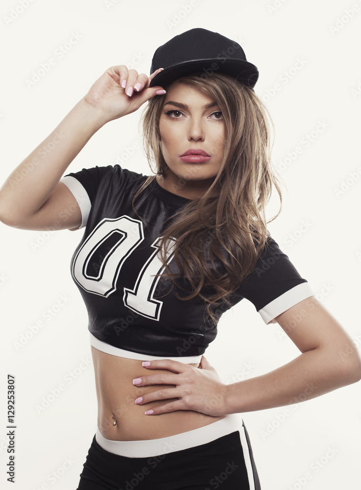 Young sexy hip hop woman portrait isolated on white bg foto de Stock |  Adobe Stock