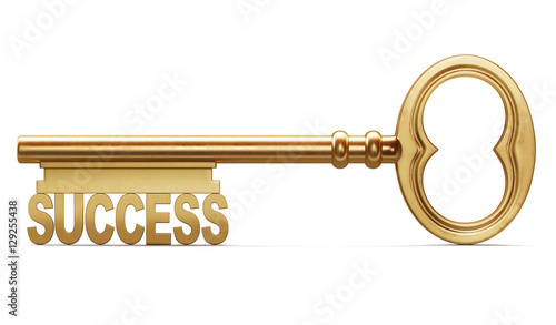 Golden key to success is a front view isolated on white backgrou