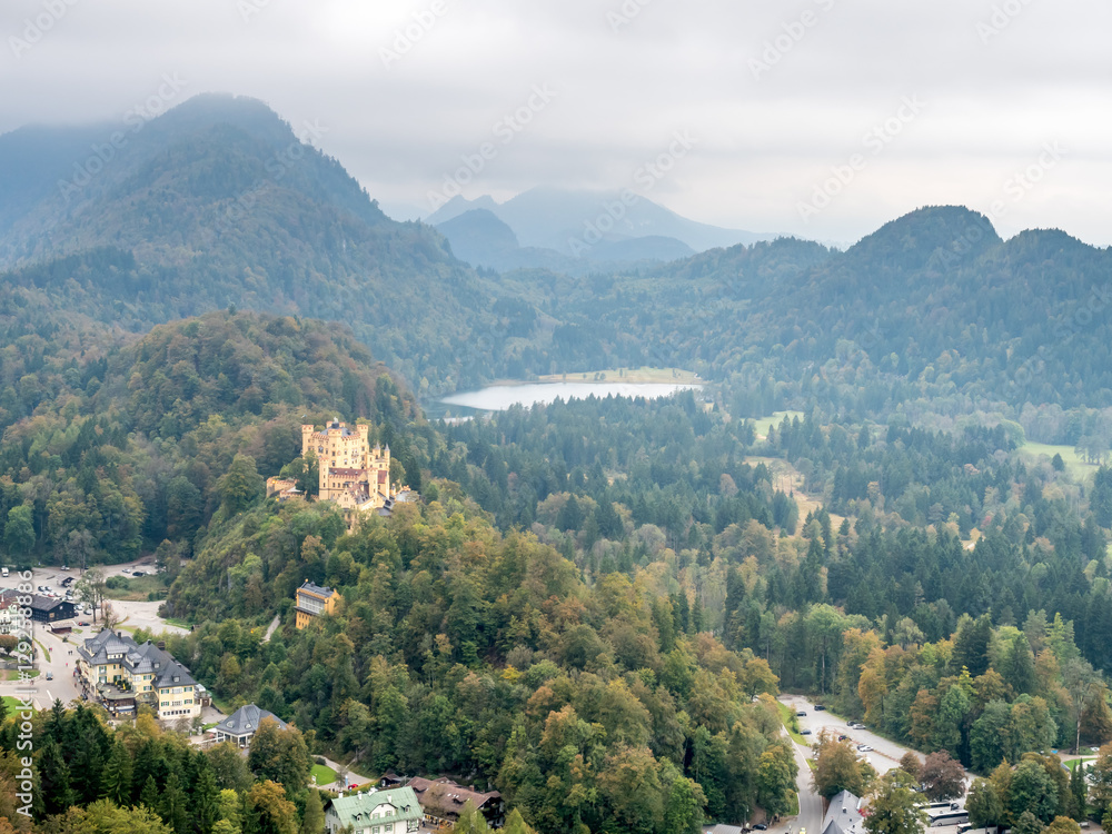 Hohenschwangau castle with lake Alpsee Hohenschwangau castle with lake Alpsee