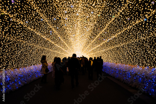The tunnel of light in Nabana no Sato garden at night in winter,