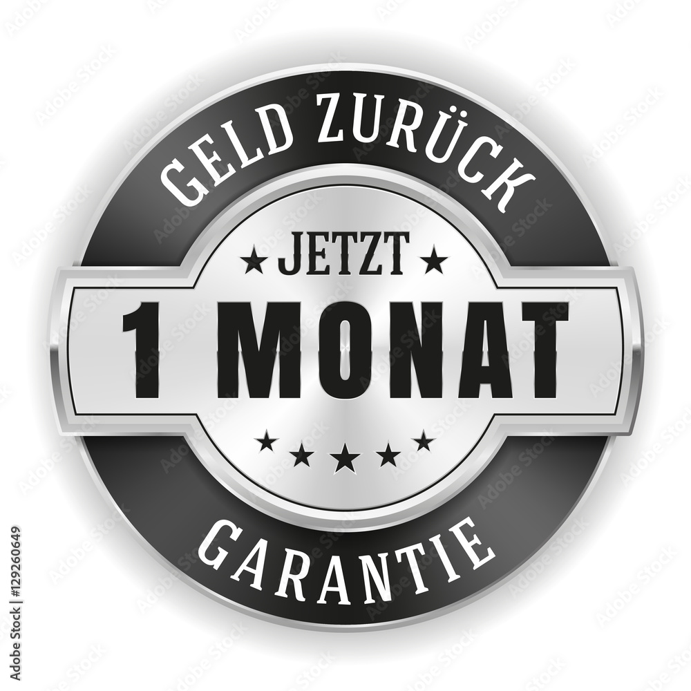 Silberner 1 Monat Geld zurück Siegel mit schwarzem Rand Silberner 1 Monat Geld zurück Siegel mit schwarzem Rand