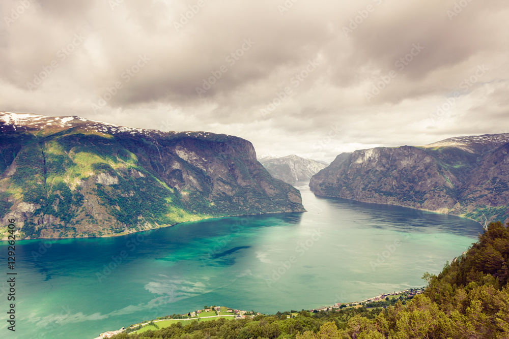 View of the fjords at Stegastein viewpoint in Norway