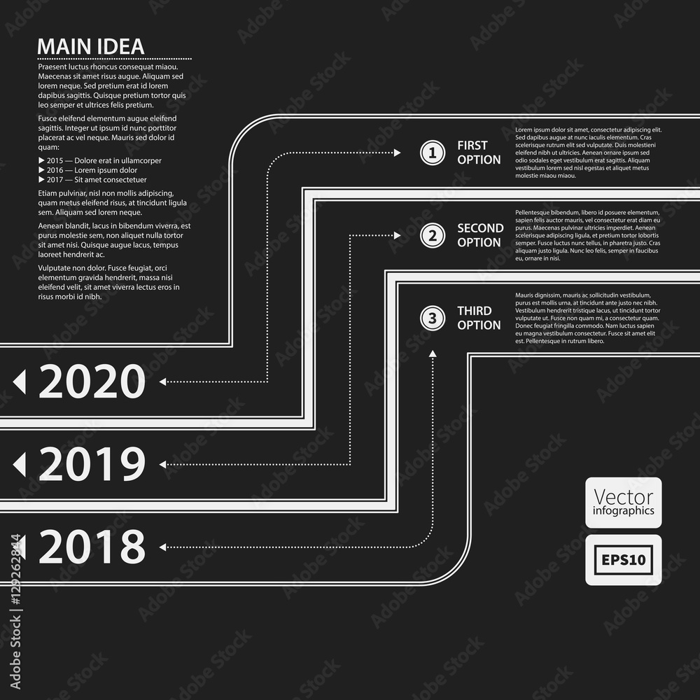Corporate presentation template on dark background. Black and white ...