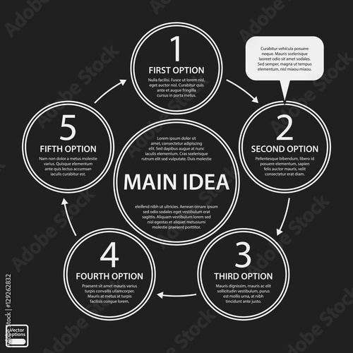 Corporate presentation template on dark background. Black and white colors. Useful for advertising, presentations and web design.