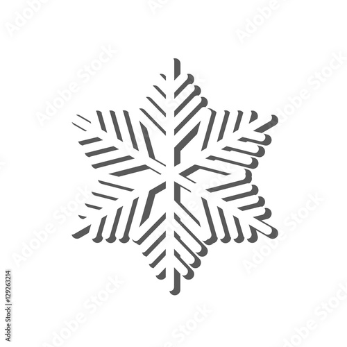 The white snowflake with shadow on a gray sheet.