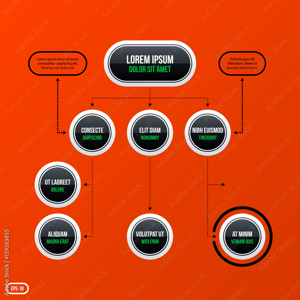 Corporate Business Organization Chart Template On Bright Orange ...