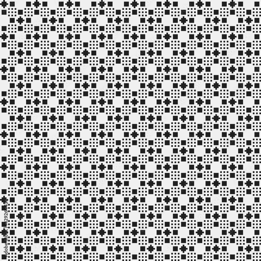 Simple pixelated pattern with monochrome geometric shapes. Useful for textile and interior design. Strict neutral style. Simple pixelated pattern with monochrome geometric shapes. Useful for textile and interior design. Strict neutral style.