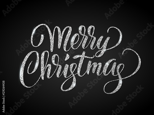 Merry christmas card with silver glitter lettering